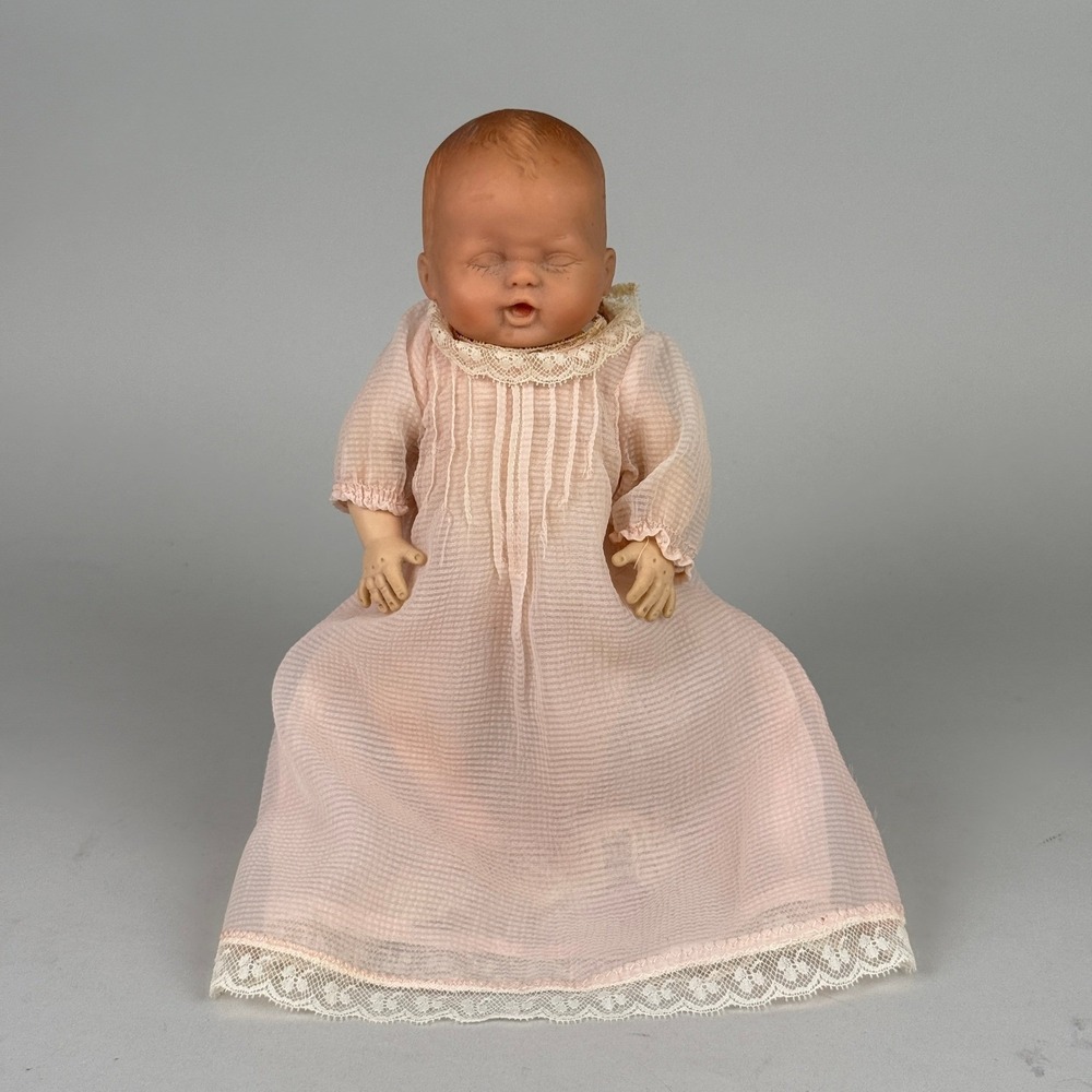 Vintage Creepy Halloween Baby Doll‎ 9.5"with Pink Dress